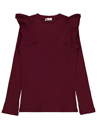 Civil Girls Omuz Fırfırlı 10-13 Yaş Sweatshirt - Bordo 11-12 Yaş