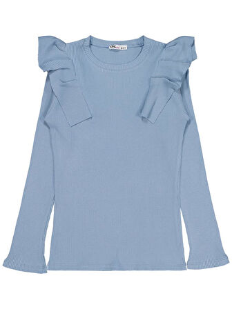 Civil Girls Omuz Fırfırlı 10-13 Yaş Sweatshirt - Mavi 13-14 Yaş