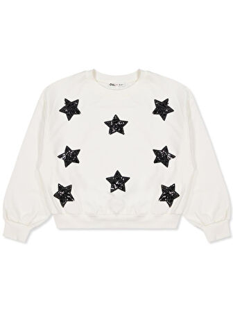 Civil Girls Yıldızlar Nakışlı 10-13 Yaş Sweatshirt - Ekru 13-14 Yaş