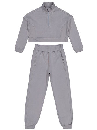 Civil Girls Fermuar Detaylı 10-13 Yaş Eşofman Takımı - Gri 10-11 Yaş