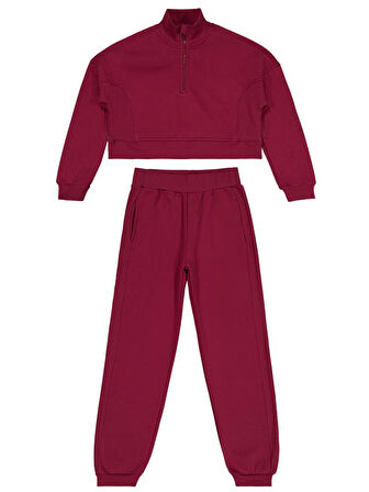 Civil Girls Fermuar Detaylı 10-13 Yaş Eşofman Takımı - Bordo 10-11 Yaş