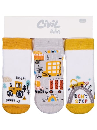 Civil Baby İş Makinesi Havlu 6- 3'lü Bebek Erk Çorap Set - Standart