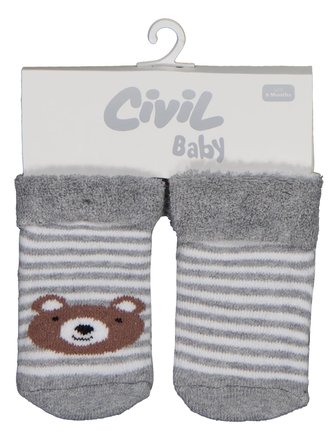 Civil Baby Çizgili Bear Kıvrık Havlu 6- 2'li Bebek Erkek Çorap Set - Standart