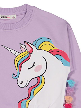 Civil Girls Unicorn Baskılı 2-5 Yaş Eşofman Takımı - Lila2-3 Yaş