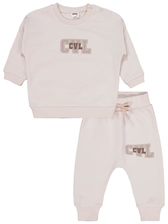 Civil Baby CVL Baskılı 6-18 Ay Takım - Bej 6-9 Ay