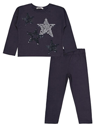 Civil Girls Simli Yıldız Baskılı 2-5 Yaş Takım - Gri3-4 Yaş