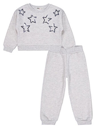 Civil Girls Yıldız Pul Nakışlı 2-5 Yaş Eşofman Takımı - Gri 3-4 Yaş