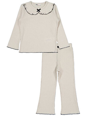 Civil Girls Fırfır Yakalı 2-5 Yaş Takım - Bej 3-4 Yaş