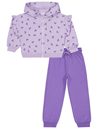 Civil Girls Kalp Baskılı 2-5 Yaş Eşofman Takımı - Lila 2-3 Yaş