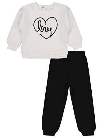 Civil Girls Kalpli Love Nakışlı 2-5 Yaş Eşofman Takımı - Ekru2-3 Yaş