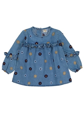 Civil Baby Çiçek Nakışlı 6-18 Ay Gömlek - Mavi
