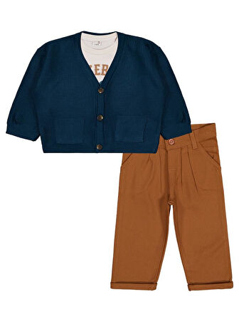 Civil Baby V Yaka Hırka 3'lü Set 6-18 Ay Takım - Yeşil 12-18 Ay