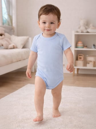Civil Baby Düz Renkli Kısa Kol 1-3 Yaş Çıtçıtlı Badi - Mavi 18-24 Ay
