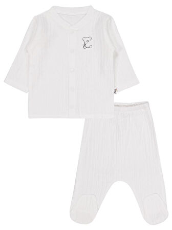 Civil Baby Ayıcık Baskılı 1-9 Ay Pijama Takımı - Ekru 6-9 Ay
