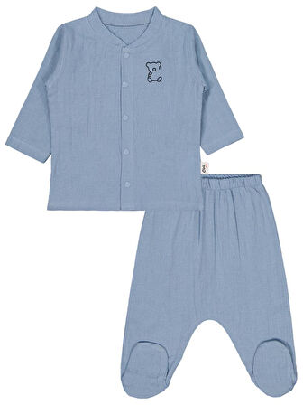 Civil Baby Ayıcık Baskılı 1-9 Ay Pijama Takımı - Mavi 3-6 Ay