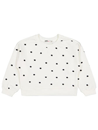 Civil Girls Yıldız Baskılı 2-5 Yaş Sweatshirt - Ekru 5-6 Yaş