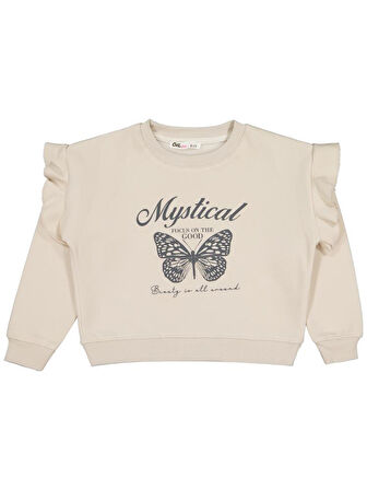Civil Girls Kelebek Baskılı 6-9 Yaş Sweatshirt - Bej 8-9 Yaş