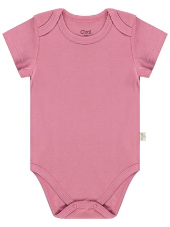 Civil Baby 3 lü Basıc Kısa Kol 0-36 Ay Çıtçıtlı Badi - Pudra