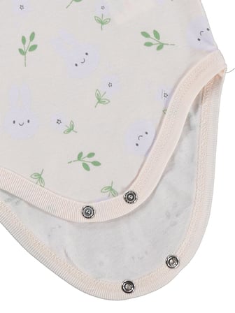 Civil Baby 3 lü Tavşan Empirmeli Kısa Kol 0-36 Ay Çıtçıtlı Badi - Pudra
