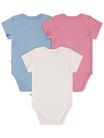 Civil Baby 3 lü Basıc Kısa Kol 0-36 Ay Çıtçıtlı Badi - Pudra