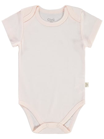 Civil Baby 3 lü Basıc Kısa Kol 0-36 Ay Çıtçıtlı Badi - Pudra