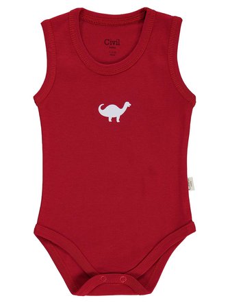 Civil Baby Dinazor Baskılı 3 Lü 0-36 Ay Çıtçıtlı Badi - Kırmızı