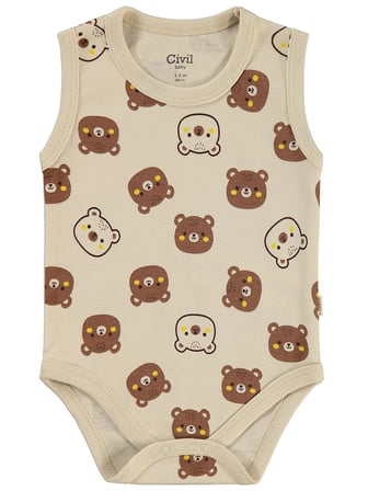 Civil Baby Ayıcık Empirmeli 3 Lü 0-36 Ay Çıtçıtlı Badi - Bej 1-3 Ay