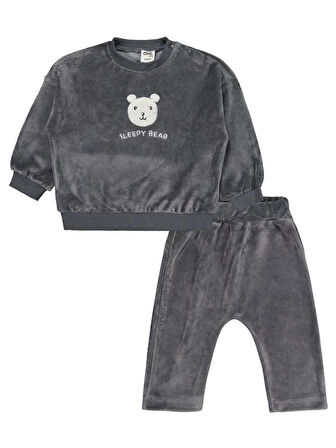 Civil Baby Ayıcık Süzene Nakışlı 6-18 Ay Takım - Gri 18-24 Ay