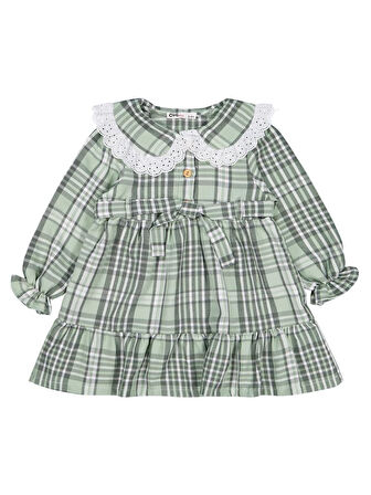 Civil Girls Ekose Desenli 2-5 Yaş Elbise - Yeşil 5-6 Yaş