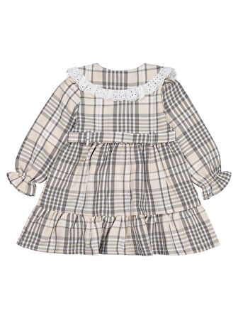 Civil Girls Ekose Desenli 2-5 Yaş Elbise - Bej 3-4 Yaş