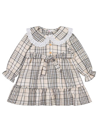 Civil Girls Ekose Desenli 2-5 Yaş Elbise - Bej 3-4 Yaş