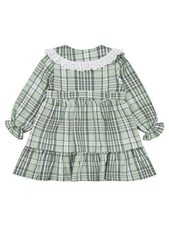 Civil Girls Ekose Desenli 2-5 Yaş Elbise - Yeşil 4-5 Yaş