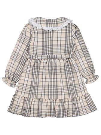 Civil Girls Ekose Desenli 6-9 Yaş Elbise - Bej 6-7 Yaş