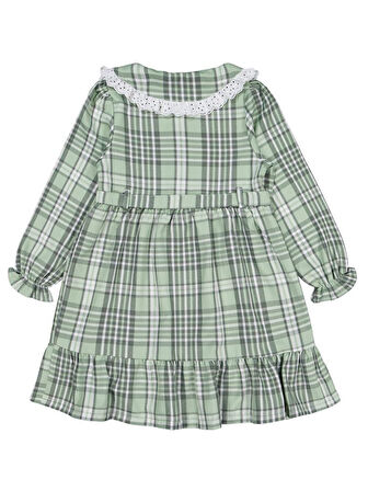 Civil Girls Ekose Desenli 6-9 Yaş Elbise - Yeşil 8-9 Yaş