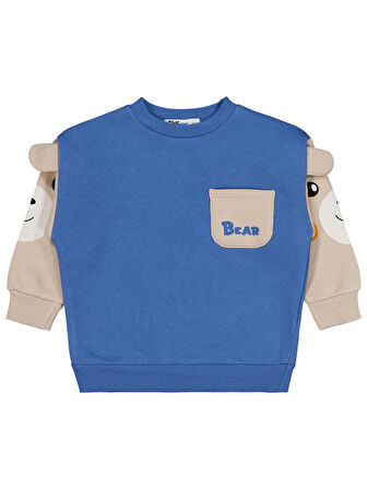 Civil Boys Kolları Ayı Baskılı 2-5 Yaş Sweatshirt - Mavi 2-3 Yaş