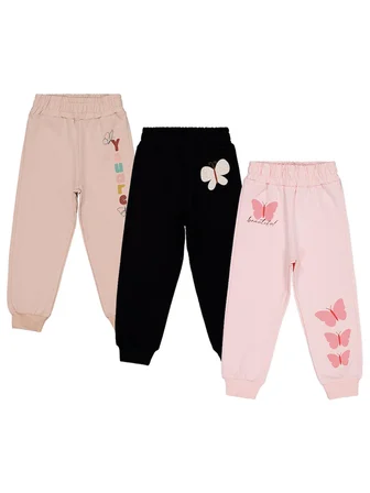 Civil Girls Kelebek Baskılı 3'lü Set 2-5 Yaş Eşofman Altı - Standart