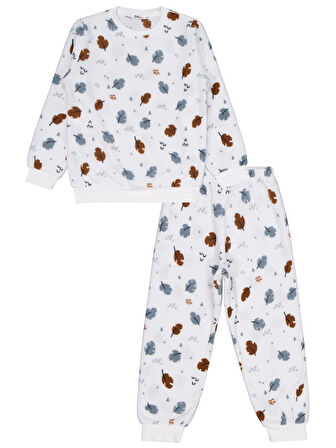 Civil Girls Yaprak Desenli 10-13 Yaş Pijama Takımı - Ekru 12-13 Yaş