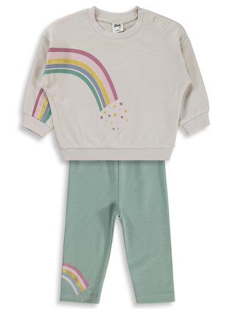 Civil Baby Gökkuşağı Baskılı 6-18 Ay Takım - Bej 6-9 Ay