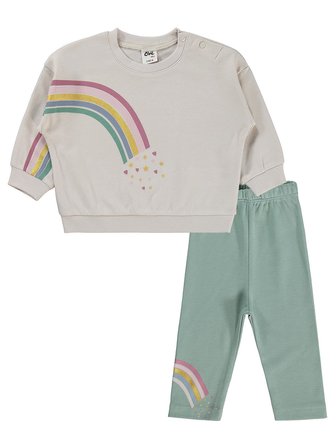 Civil Baby Gökkuşağı Baskılı 6-18 Ay Takım - Bej 6-9 Ay