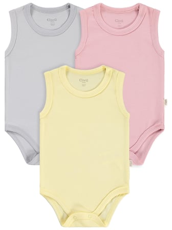 Civil Baby 3'lü Karışık Renk 3-36 Ay Çıtçıtlı Badi - Pembe 3-4 Yaş