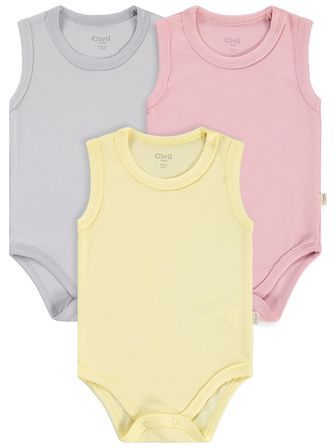 Civil Baby 3'lü Karışık Renk 3-36 Ay Çıtçıtlı Badi - Pembe 9-12 Ay
