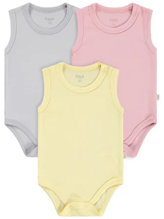 Civil Baby 3'lü Karışık Renk 3-36 Ay Çıtçıtlı Badi - Pembe 18-24 Ay