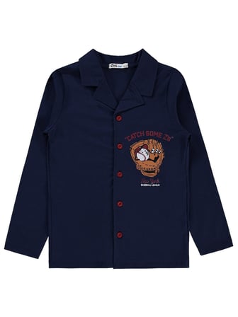Civil Erkek Çocuk Önü Düğmeli Pijama Takımı | Süprem-Süprem Uzun Kol | Okul Kreş ve Günlük Kullanım - Lacivert