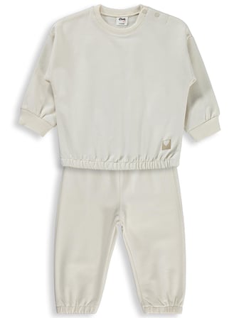 Civil Baby Kız Bebek Düz Basic Kalpli 6-18 Ay Takım - Bej