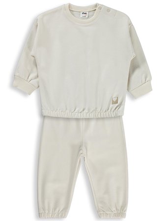 Civil Baby Kız Bebek Düz Basic Kalpli 6-18 Ay Takım - Bej