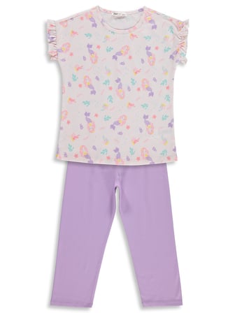 Civil Girls Deniz kızı Desenli 6-9 Yaş Pijama Takımı - Uçuk Pembe-Lila