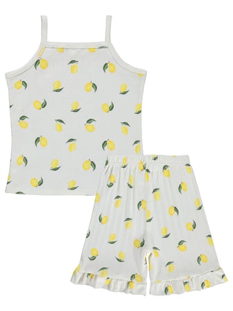 Civil Girls Limon Desenli Şortlu 10-13 Yaş Pijama Takımı - Kırık Beyaz