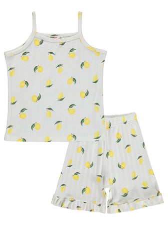 Civil Girls Limon Desenli Şortlu 10-13 Yaş Pijama Takımı - Kırık Beyaz