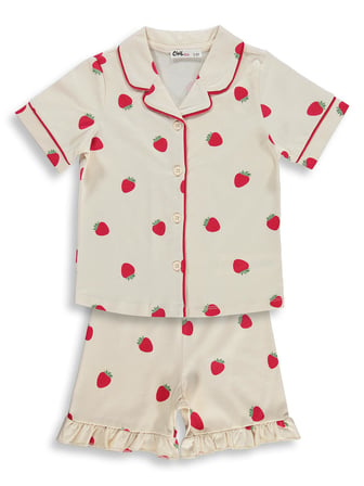 Civil Girls Çilek Desenli Şortlu 2-5 Yaş Pijama Takımı - Fil Dişi
