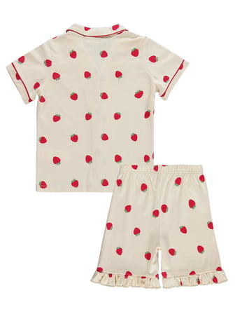 Civil Girls Çilek Desenli Şortlu 6-9 Yaş Pijama Takımı - Fil Dişi